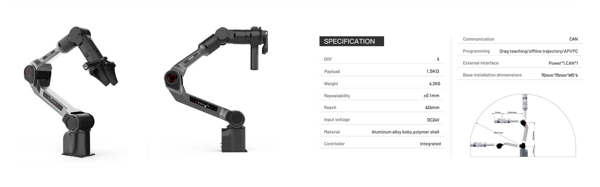Lightweigh Robotic Arm-Piper